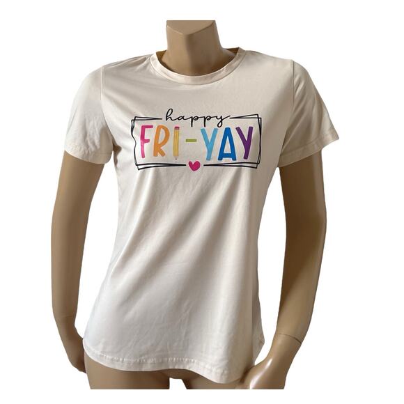 SHEIN Womens Size Medium Short Sleeve Happy Fri-Yay Crew Neck T Tee Shirt - Picture 1 of 7